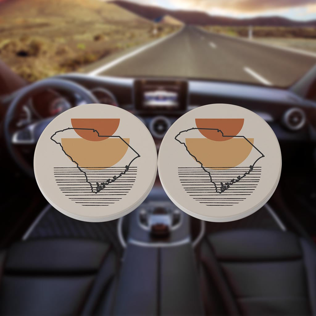 Vintage Groove Shape Stack South Carolina| Absorbent Car Coasters | Set of 2 | Min 4