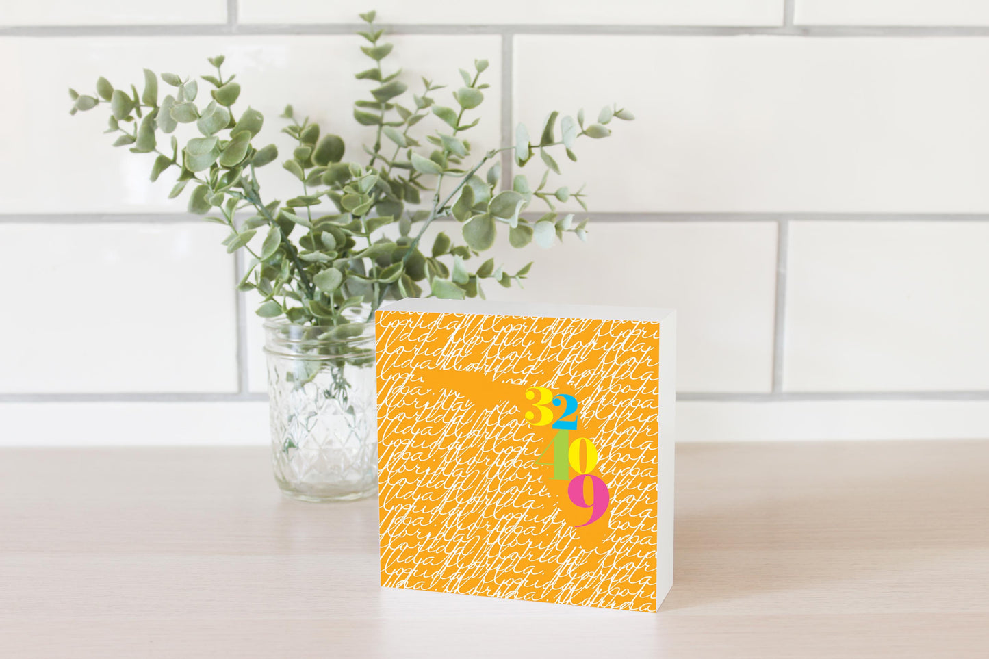 Bright Modern State Script Orange Florida Panama | Wood Block | Eaches | Min 4
