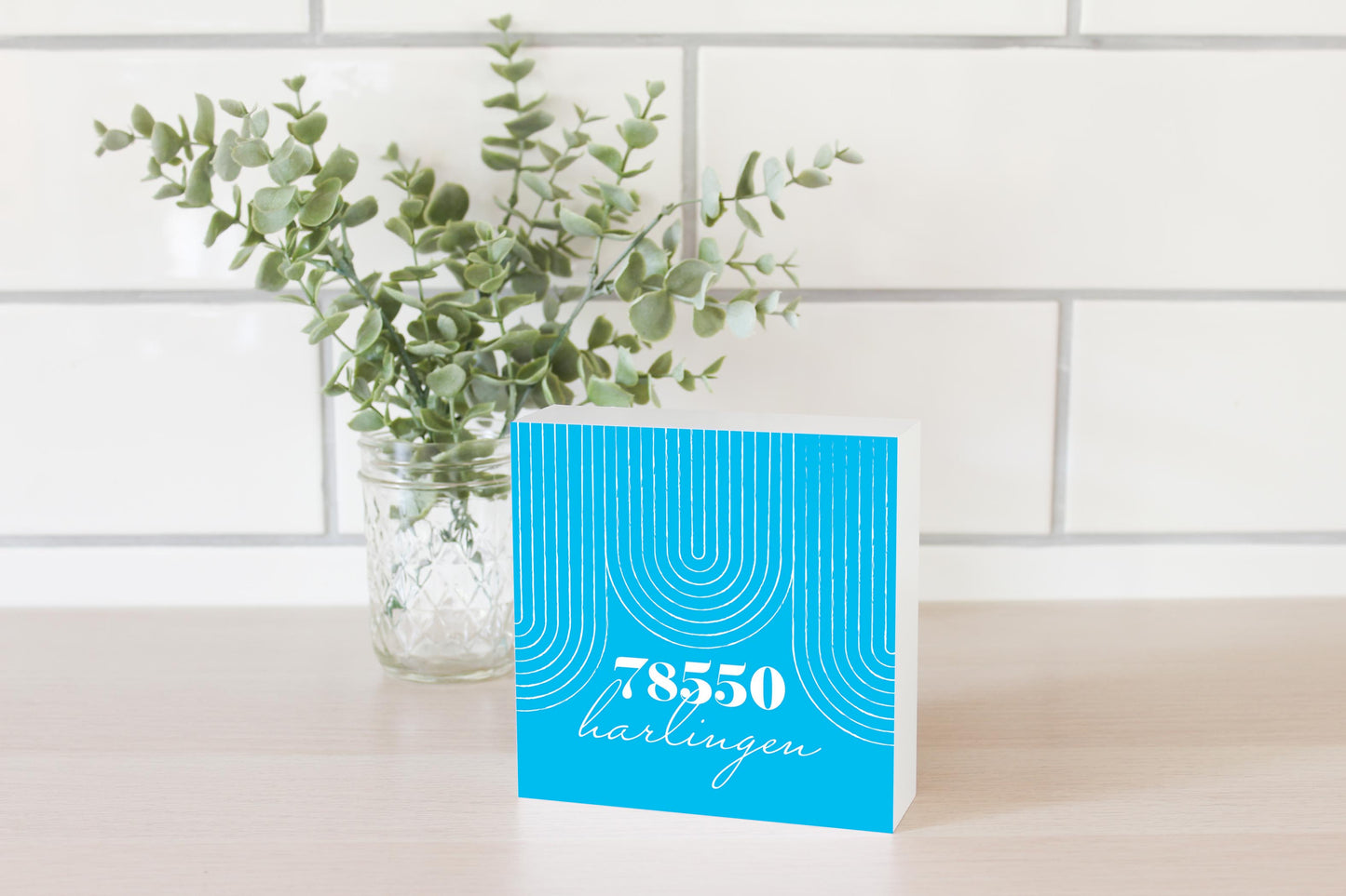 Bright Modern City Zip On Teal Texas Harlingen | Wood Block | Eaches | Min 4