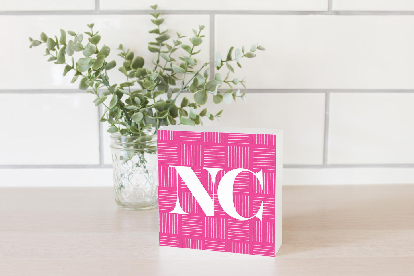 Bright Modern Abbreviated On Pink North Carolina| Wood Block | Eaches | Min 4