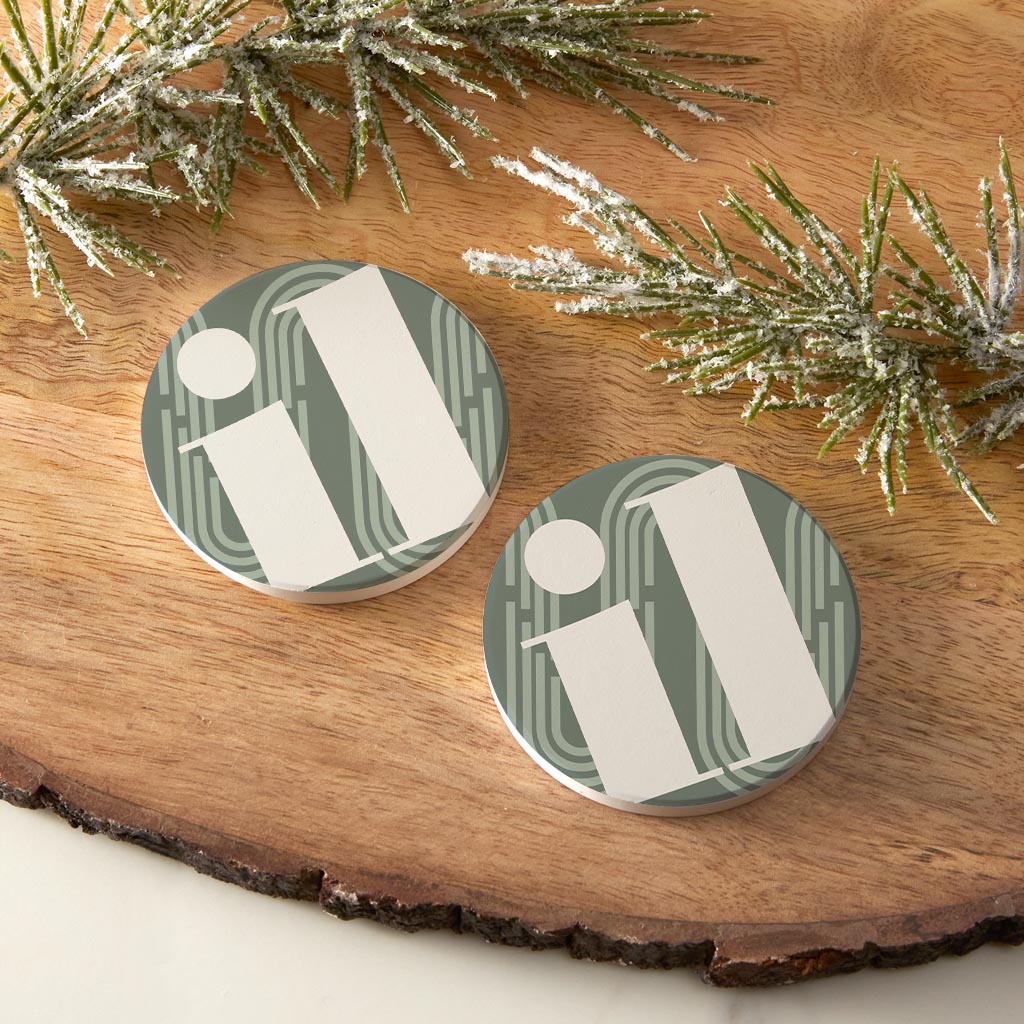 Vintage Groove Green Wave Lines Illinois Il| Absorbent Car Coasters | Set of 2 | Min 4