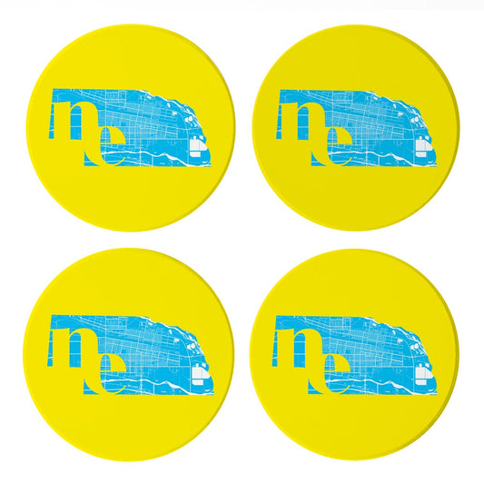 Bright Modern Abbreviated State Yellow Nebraska | Absorbent Coasters | Set of 4 | Min 2