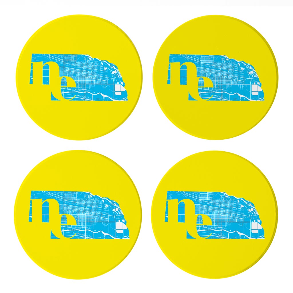 Bright Modern Abbreviated State Yellow Nebraska | Absorbent Coasters | Set of 4 | Min 2