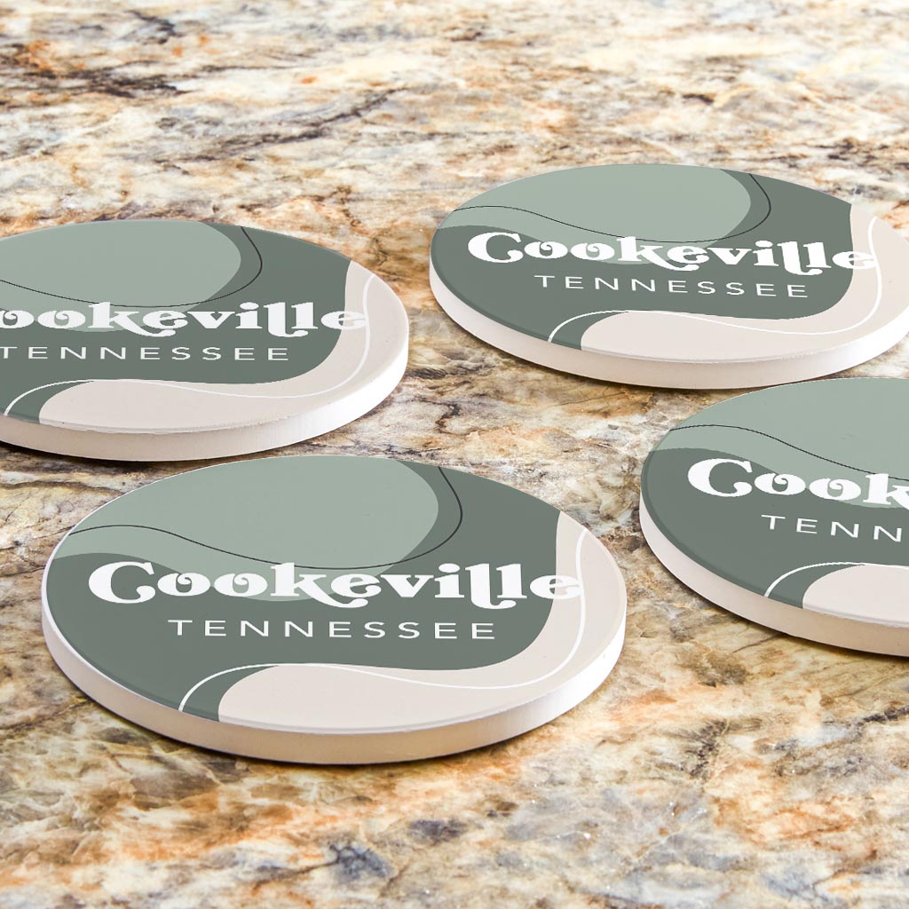 Vintage Groove Fluid Green Tennessee Cookeville| Absorbent Coasters | Set of 4 | Min 2