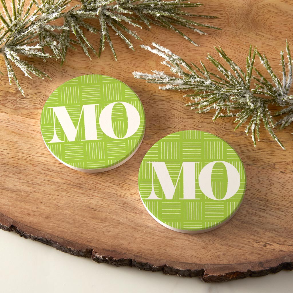 Bright Modern Abbreviated On Green Missouri| Absorbent Car Coasters | Set of 2 | Min 4
