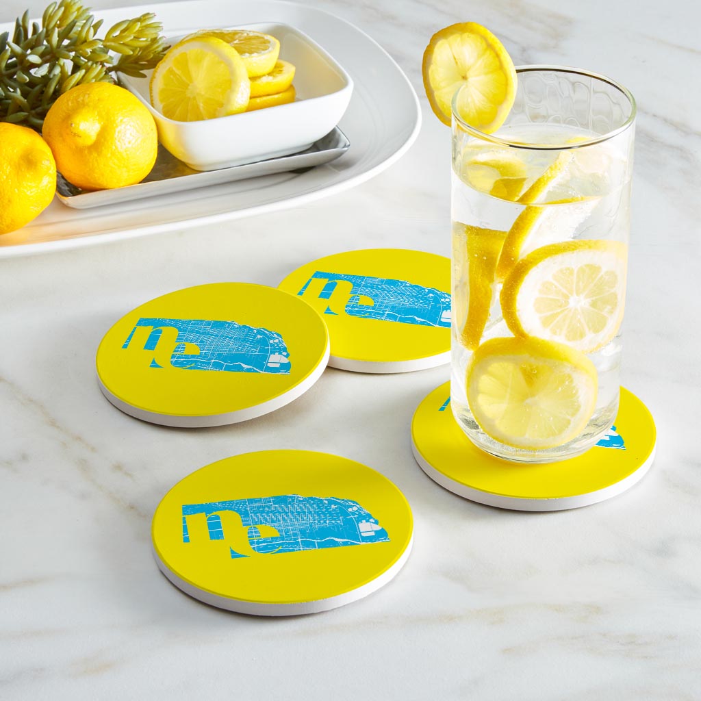 Bright Modern Abbreviated State Yellow Nebraska | Absorbent Coasters | Set of 4 | Min 2