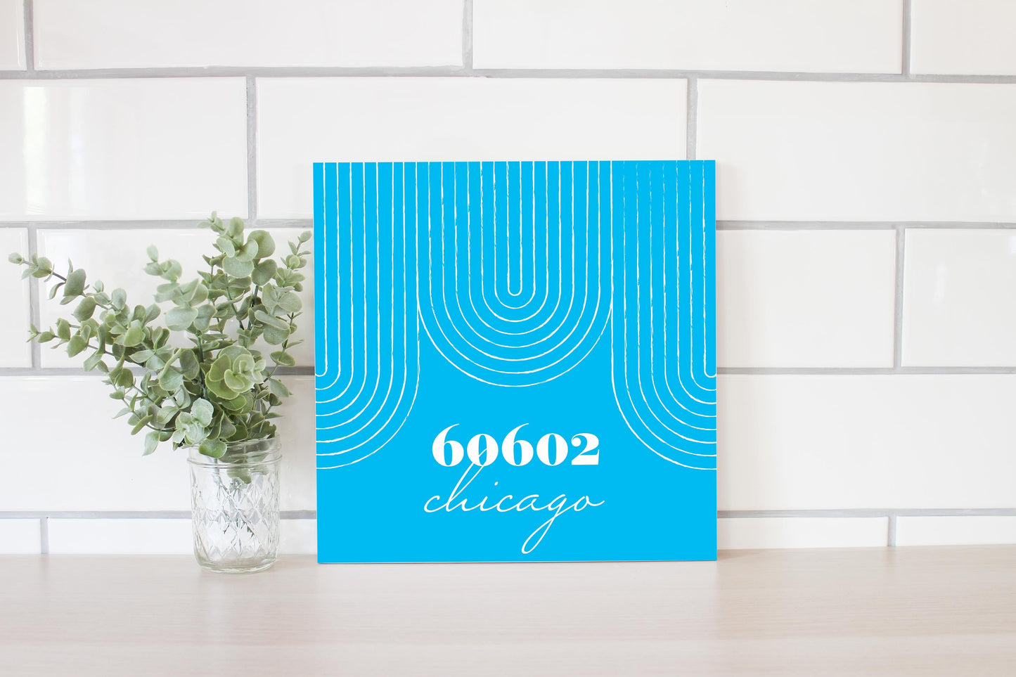 Bright Modern City Zip On Teal Illinois Chicago | Wood Sign | Eaches | Min 2