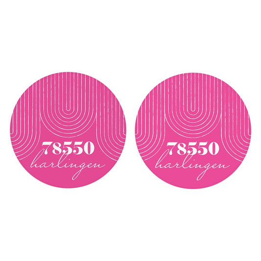 Bright Modern City Zip On Pink Texas Harlingen | Absorbent Car Coasters | Set of 2 | Min 4