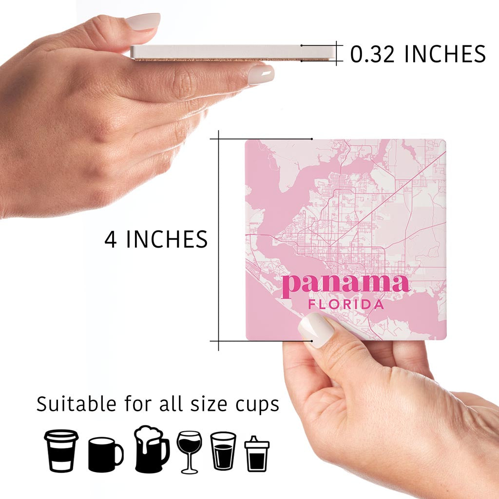 Bright Modern Pink Map Florida Panama | Absorbent Coasters | Set of 4 | Min 2