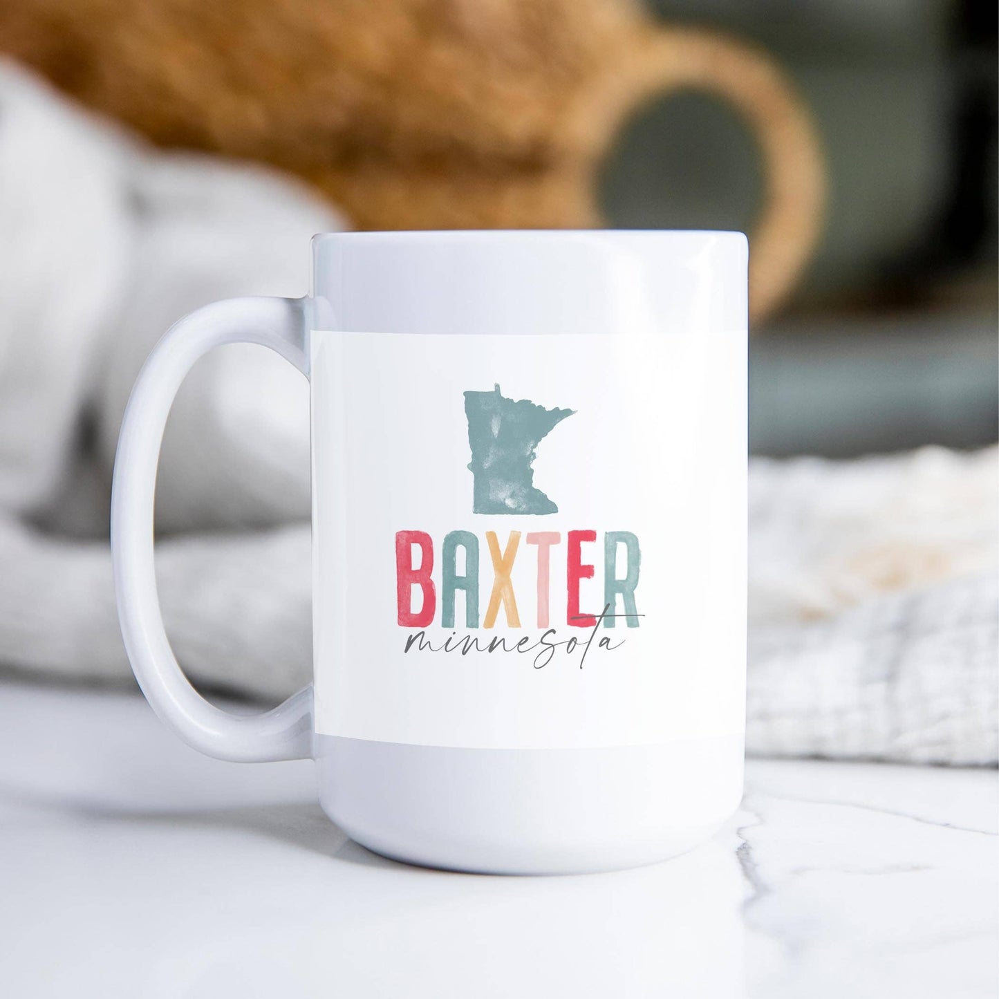 15oz Coffee Mug White-Watercolor City Baxter Minnesota