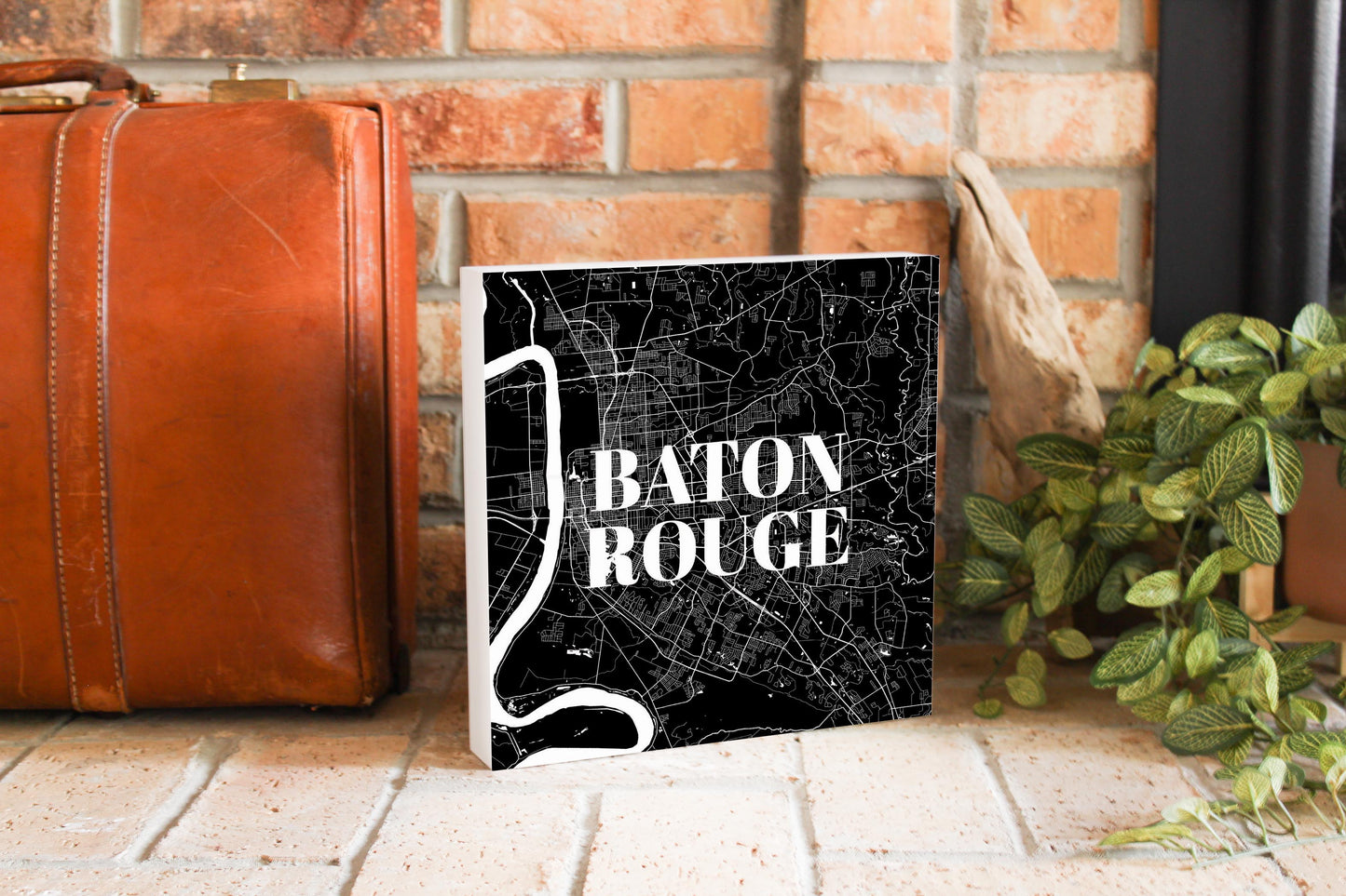 Minimalistic Baton Rouge Black Map | Wood Block | Eaches | Min 2