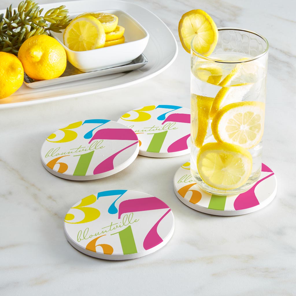 Bright Modern Color Block City Zip Tennessee Blountville | Absorbent Coasters | Set of 4 | Min 2