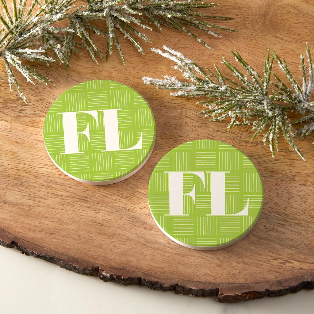 Bright Modern Abbreviated On Green Florida | Absorbent Car Coasters | Set of 2 | Min 4