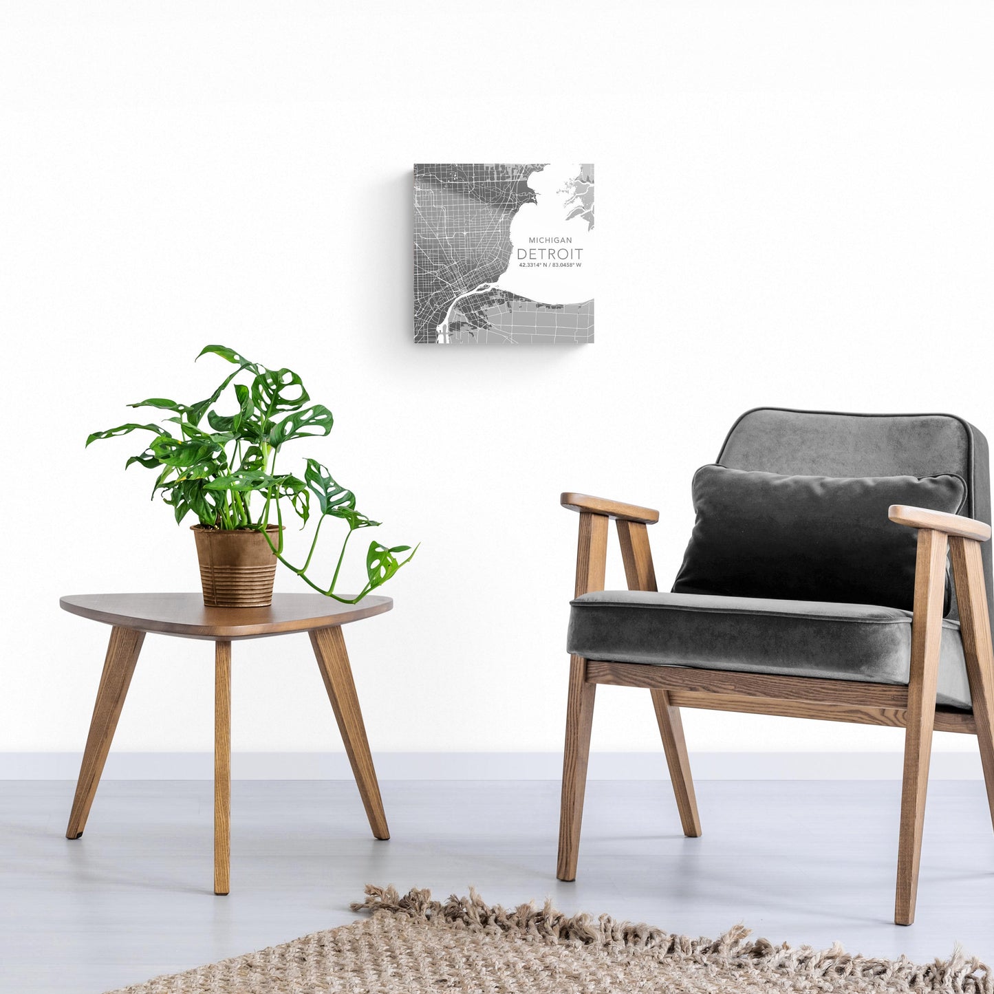 Grey Detroit Michigan Map & Coordinates | 12x12