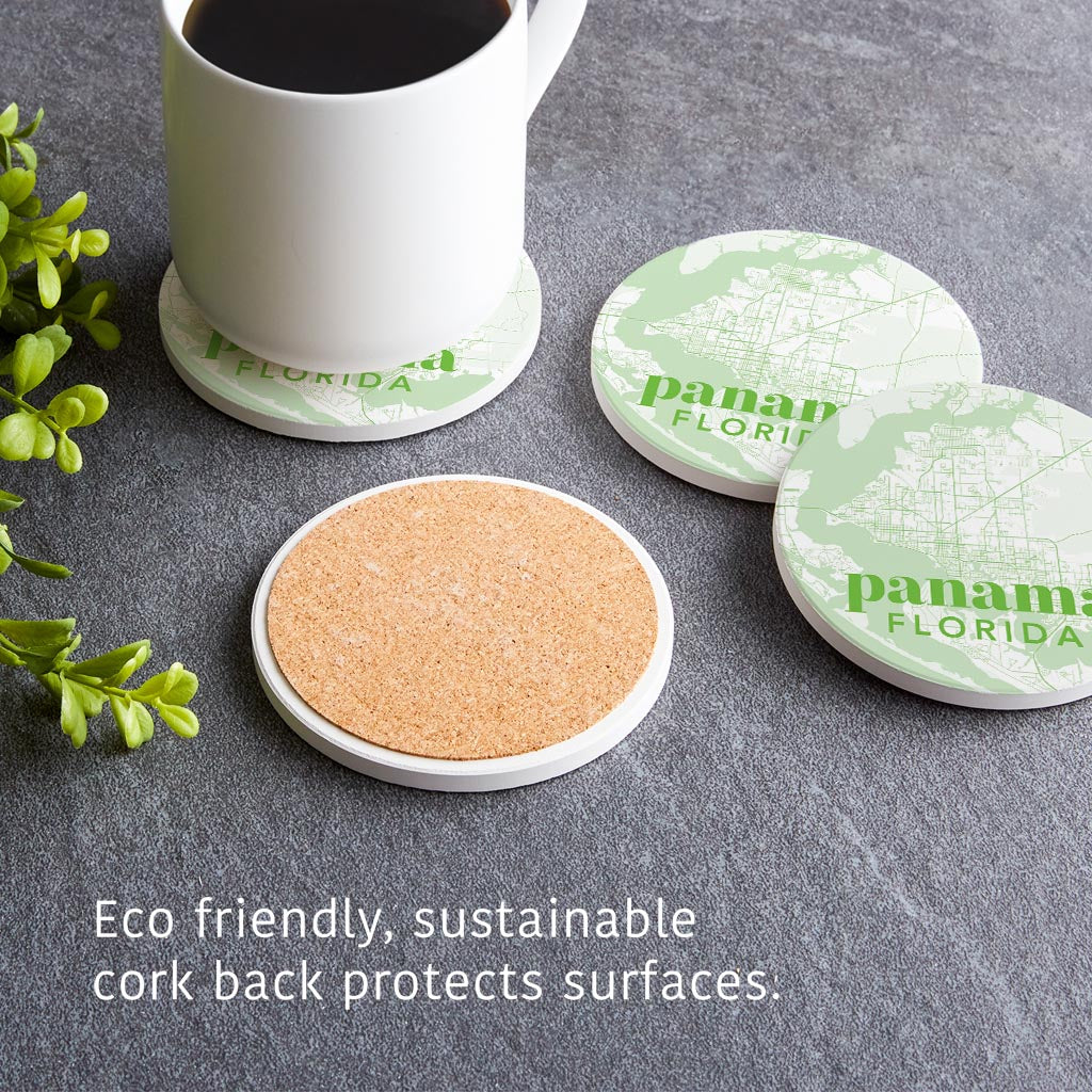 Bright Modern Green Map Florida Panama | Absorbent Coasters | Set of 4 | Min 2