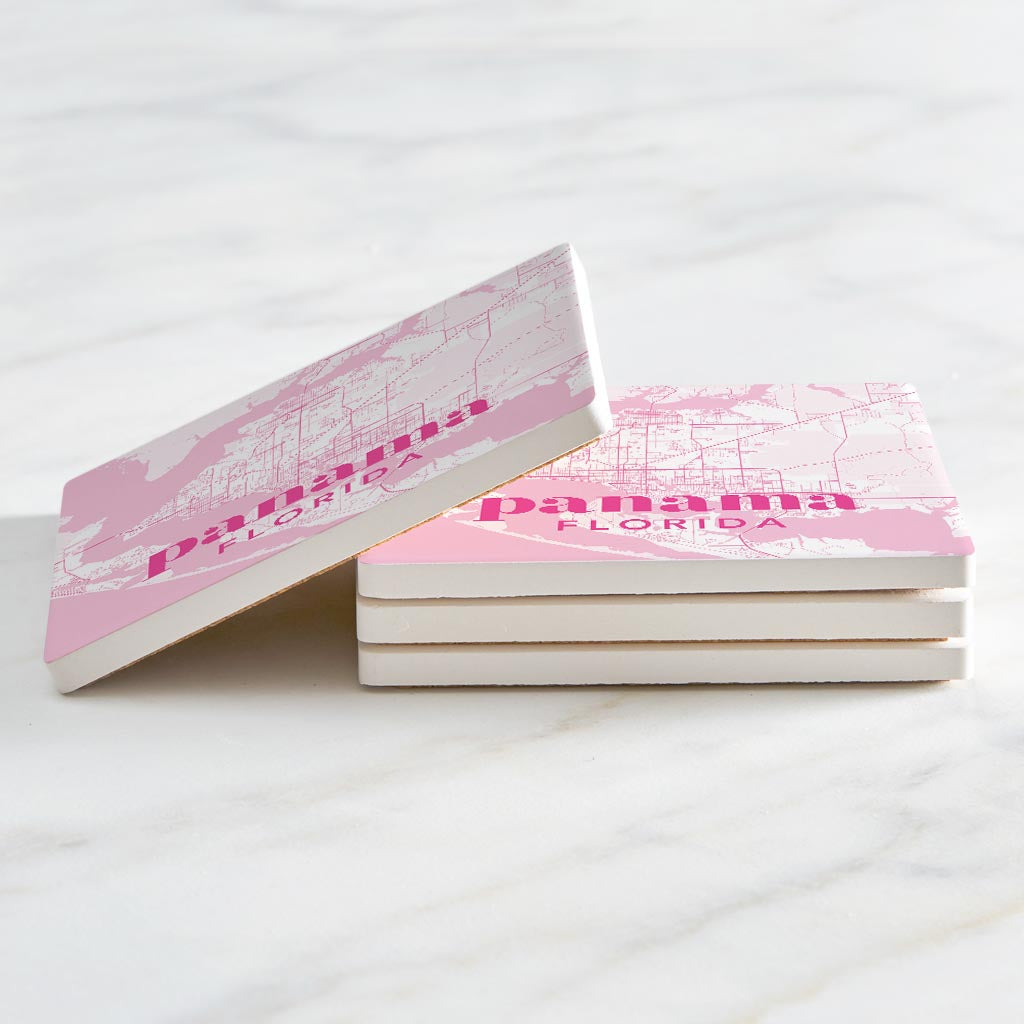 Bright Modern Pink Map Florida Panama | Absorbent Coasters | Set of 4 | Min 2