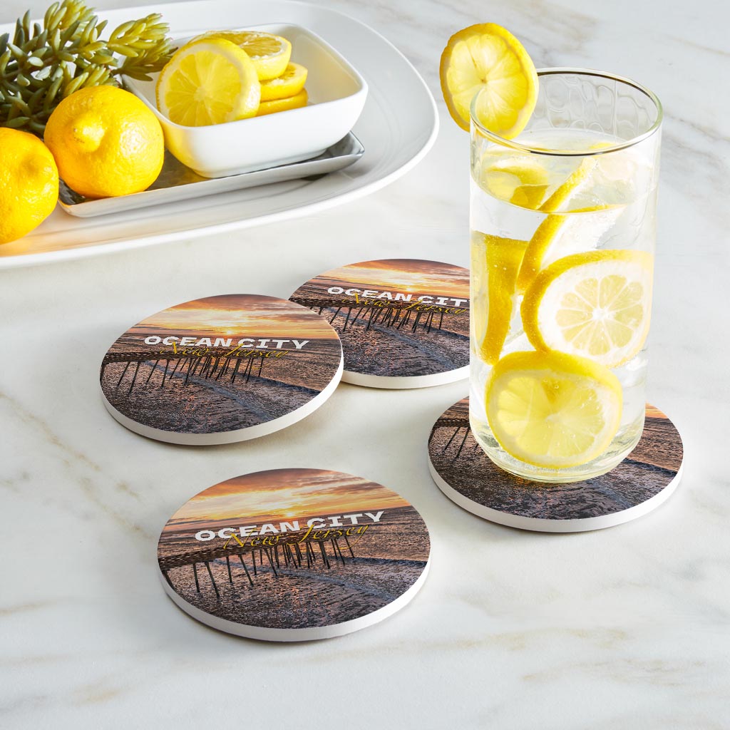 Fishing Pier Sunrise Round Coaster| Absorbent Coasters | Set of 4 | Min 2