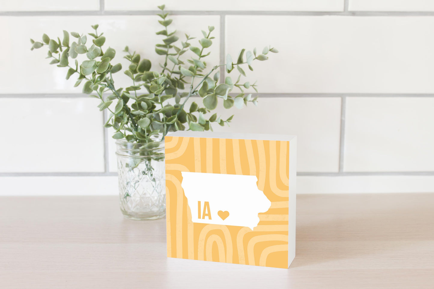 Boho Color Heart State On Yellow Iowa | Wood Block | Eaches | Min 4
