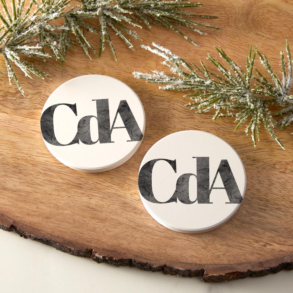 Minimalist B&W Idaho Cda White Initials | Absorbent Car Coasters | Set of 2 | Min 4