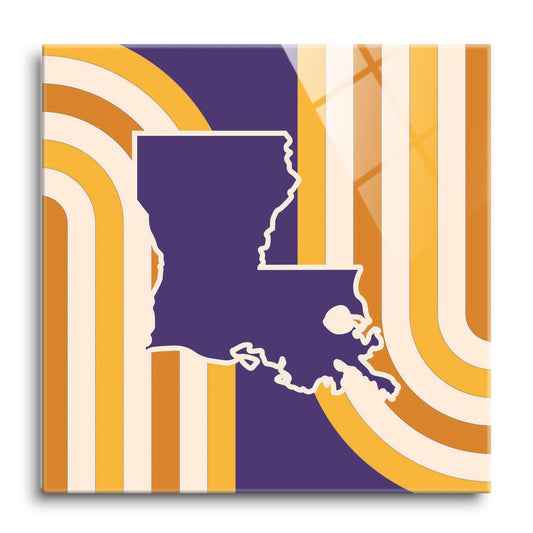 Purple Gold Louisiana Retro State Shape | Hi-Def Glass Art | Eaches | Min 1