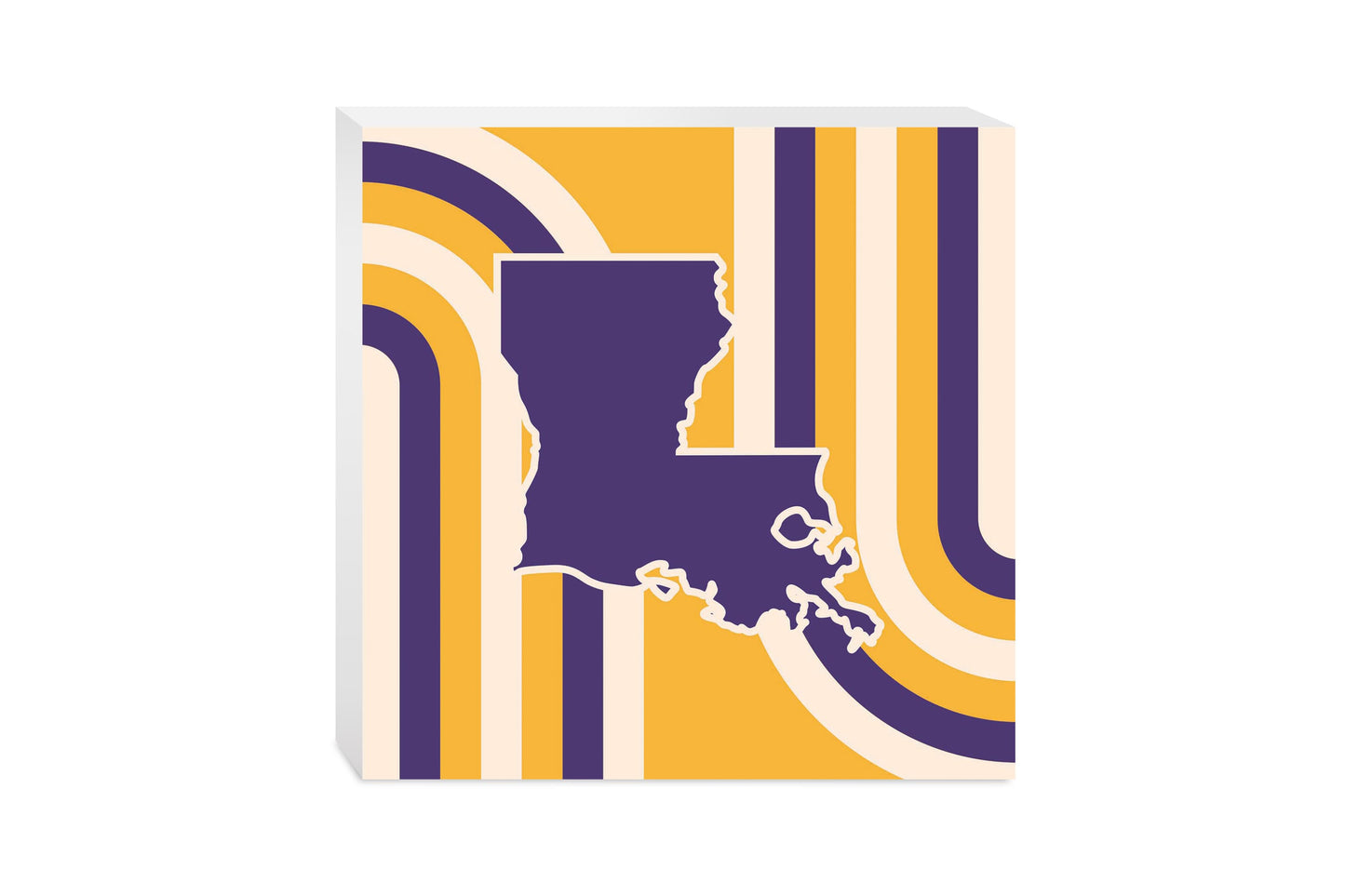 Purple Gold Louisiana Retro State Shape | Wood Block | Eaches | Min 2
