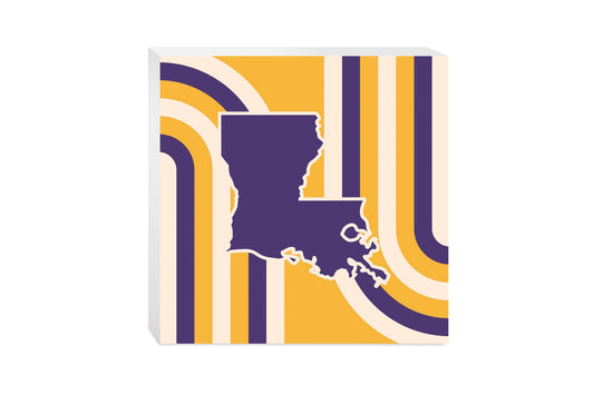 Purple Gold Louisiana Retro State Shape | Wood Block | Eaches | Min 2