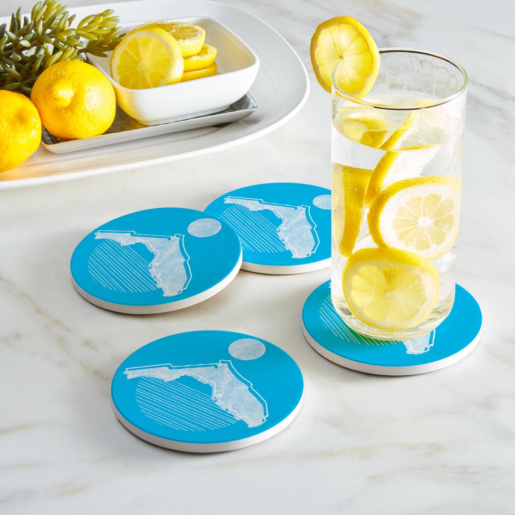 Bright Modern Geometric On Blue Florida | Absorbent Coasters | Set of 4 | Min 2