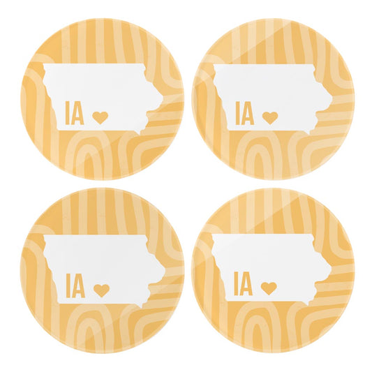 Boho Color Heart State On Yellow Iowa | Hi-Def Glass Coasters | Set of 4 | Min 2