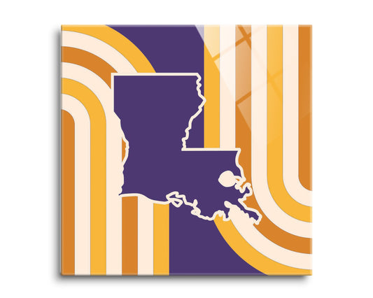 Purple Gold Louisiana Retro State Shape | Hi-Def Glass Art | Eaches | Min 2