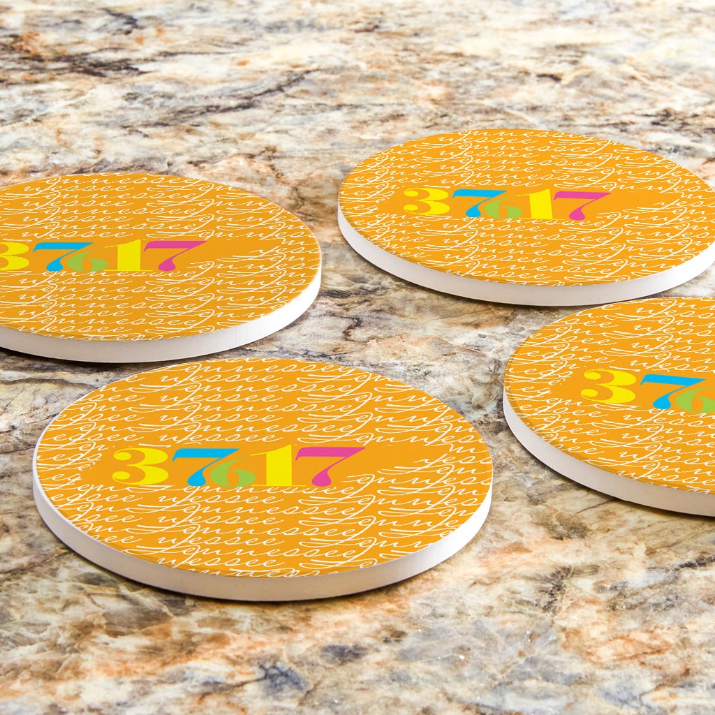 Bright Modern State Script Orange Tennessee Blountville | Absorbent Coasters | Set of 4 | Min 2