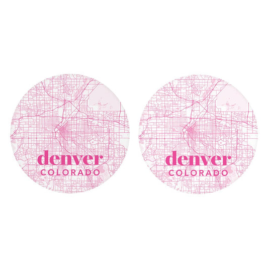 Bright Modern Pink Map Colorado Denver| Absorbent Car Coasters | Set of 2 | Min 4