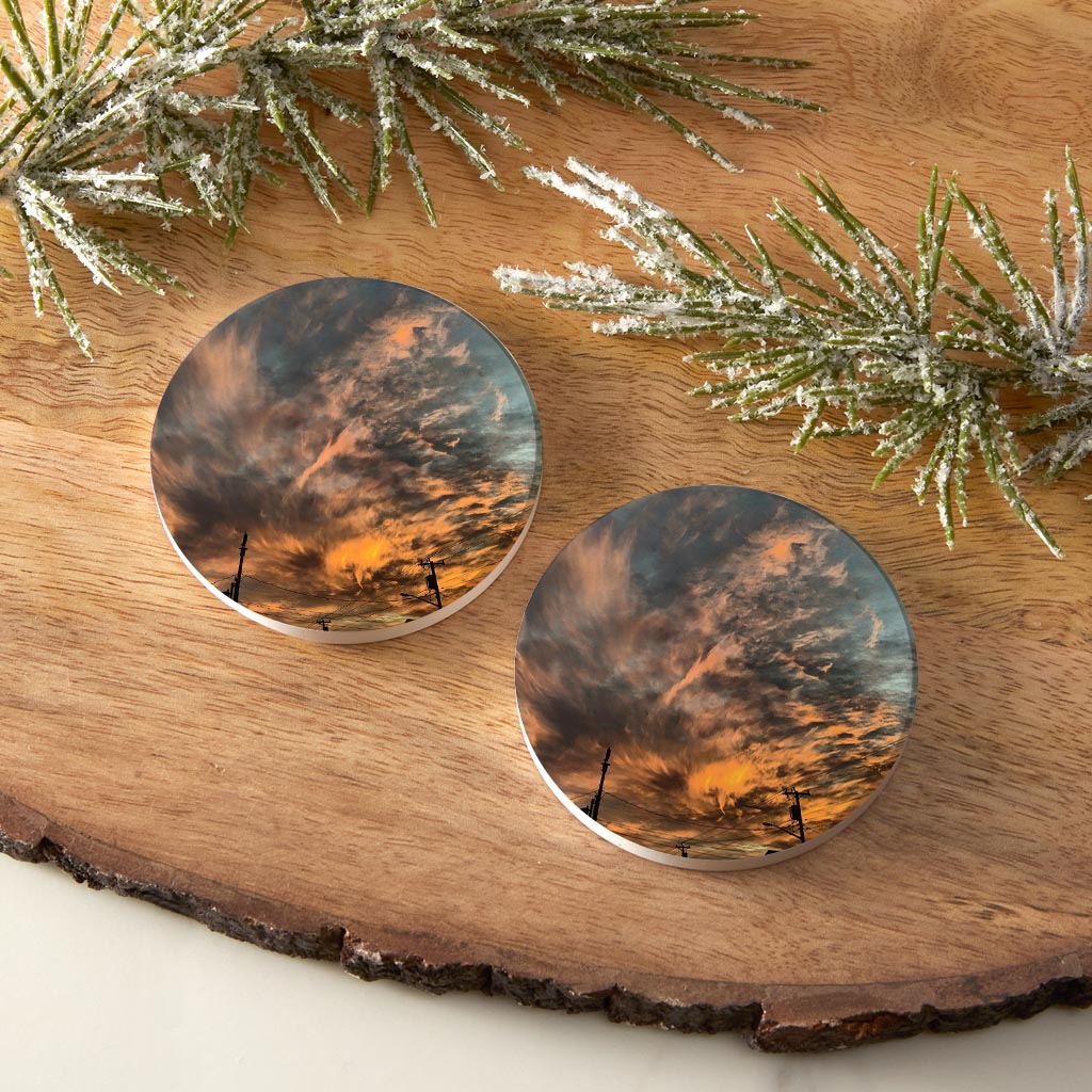 Monokian Ocean City Sky | Absorbent Car Coasters | Set of 2 | Min 4