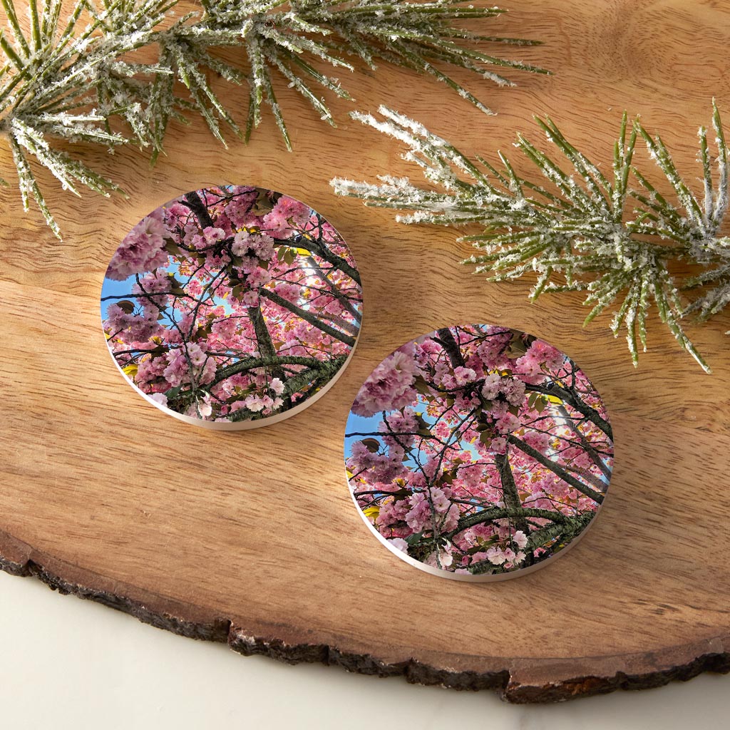 Monokian Cherry Blossoms | Absorbent Car Coasters | Set of 2 | Min 4