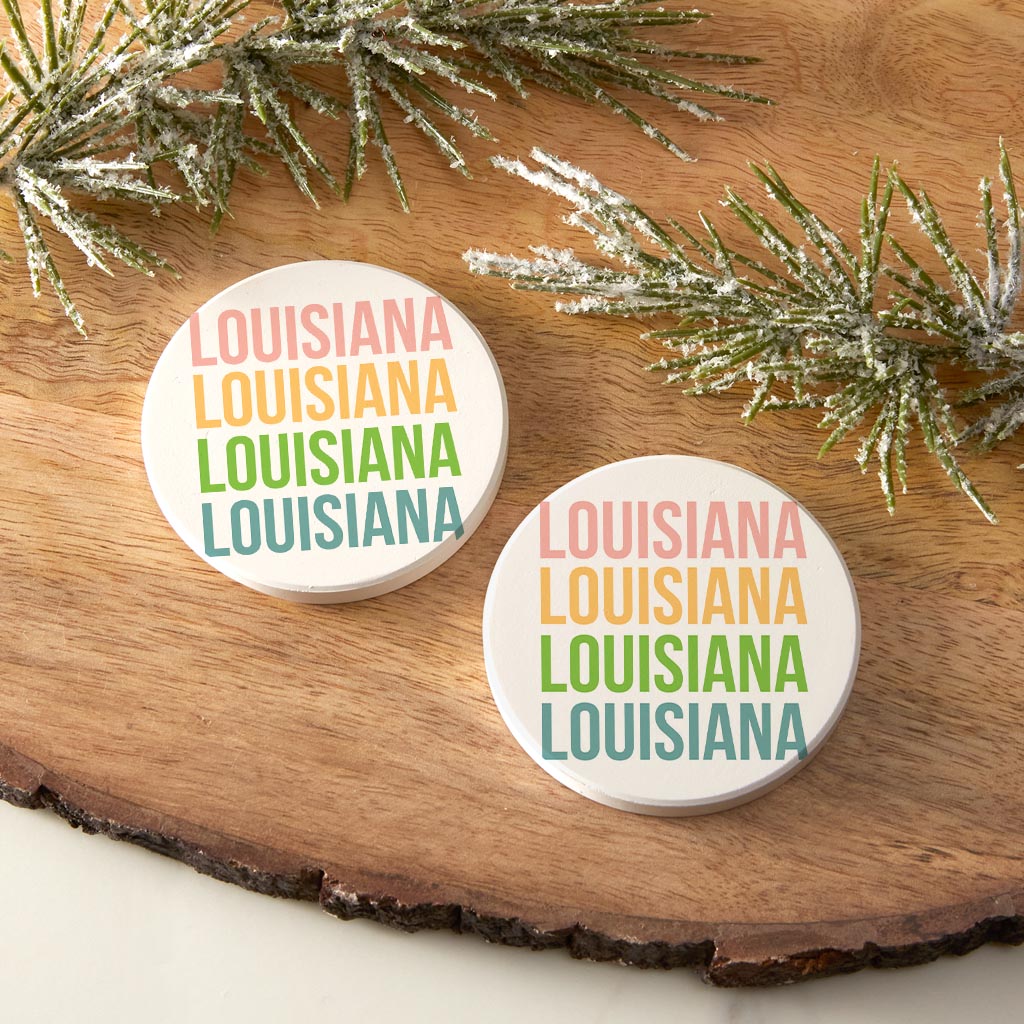 Boho Color Repeated State Name Louisiana | Absorbent Car Coasters | Set of 2 | Min 4
