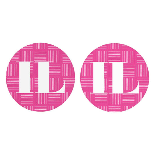Bright Modern Abbreviated On Pink Illinois| Absorbent Car Coasters | Set of 2 | Min 4