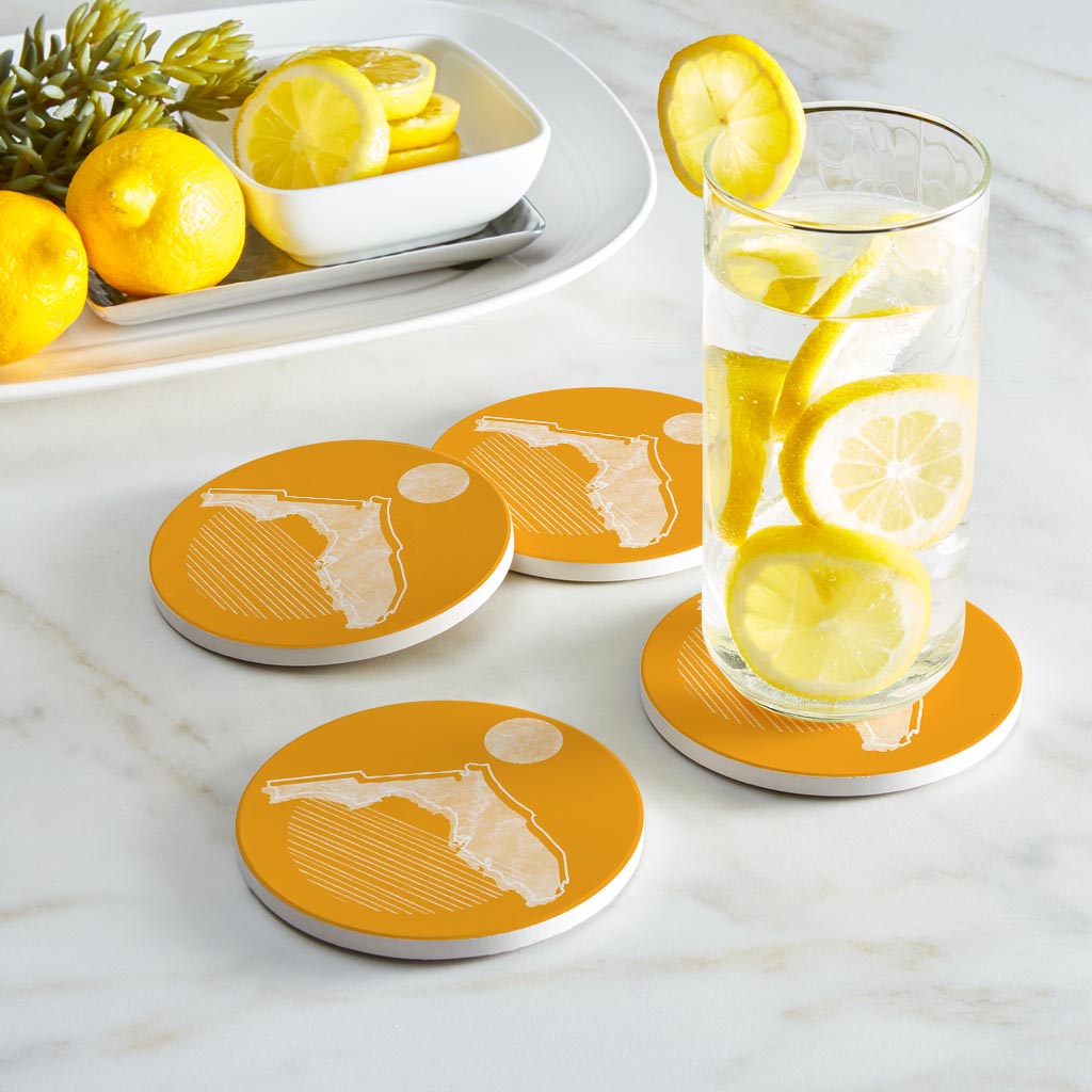 Bright Modern Geometric On Orange Florida | Absorbent Coasters | Set of 4 | Min 2