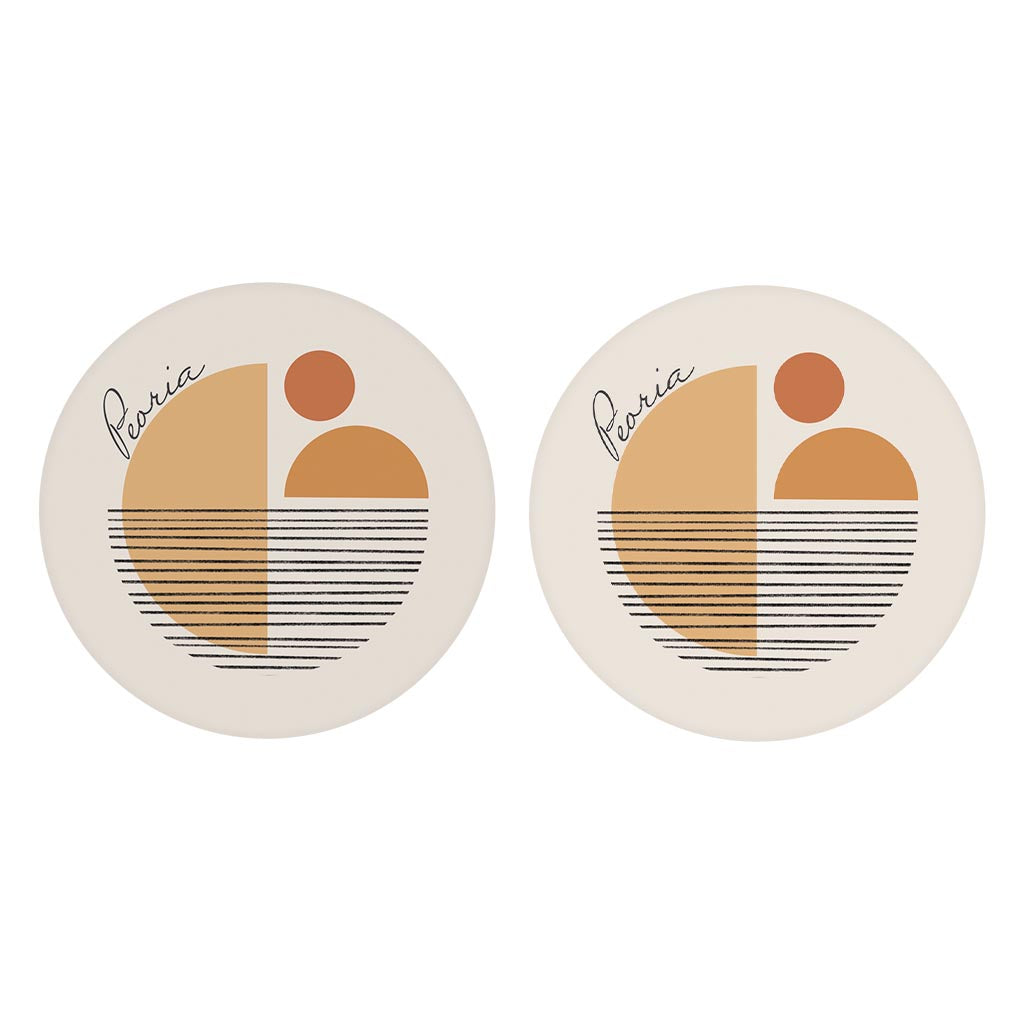 Vintage Groove Shapes Illinois Peoria| Absorbent Car Coasters | Set of 2 | Min 4