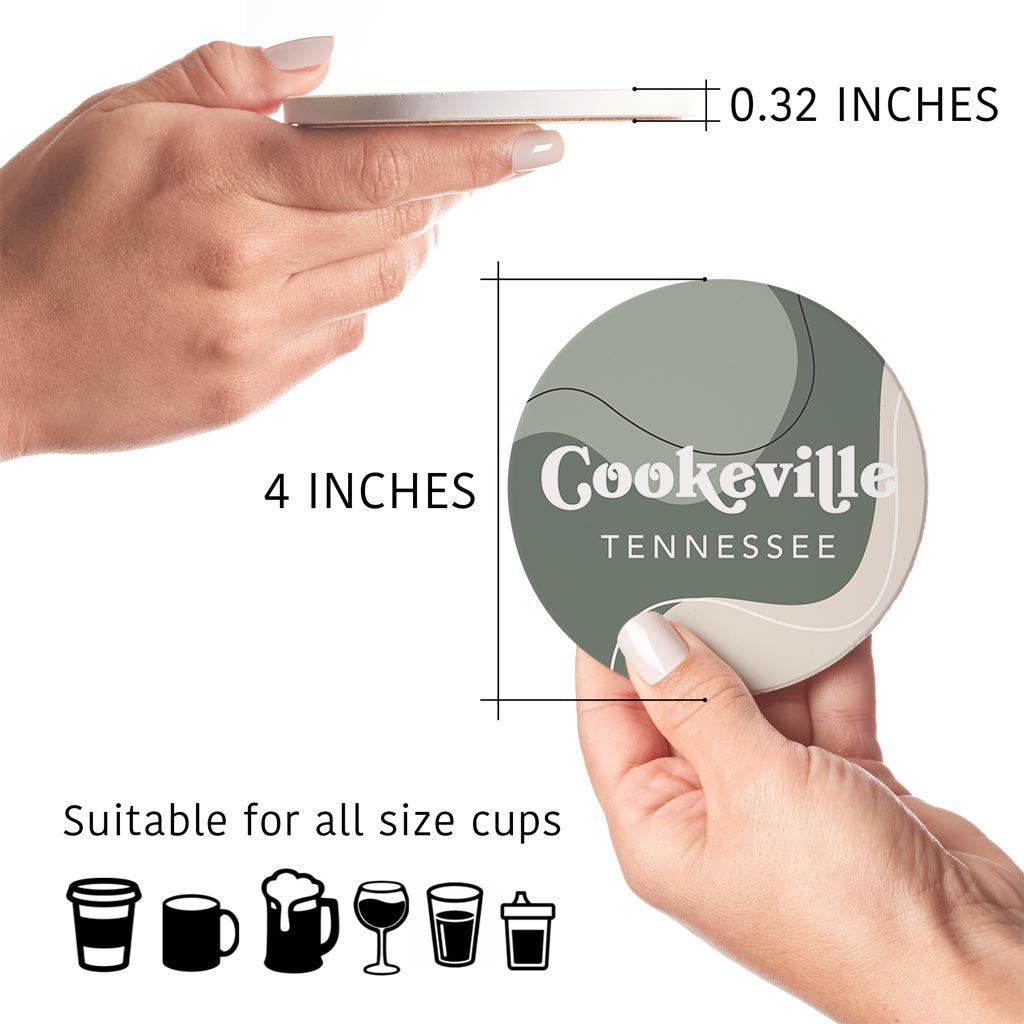 Vintage Groove Fluid Green Tennessee Cookeville| Absorbent Coasters | Set of 4 | Min 2