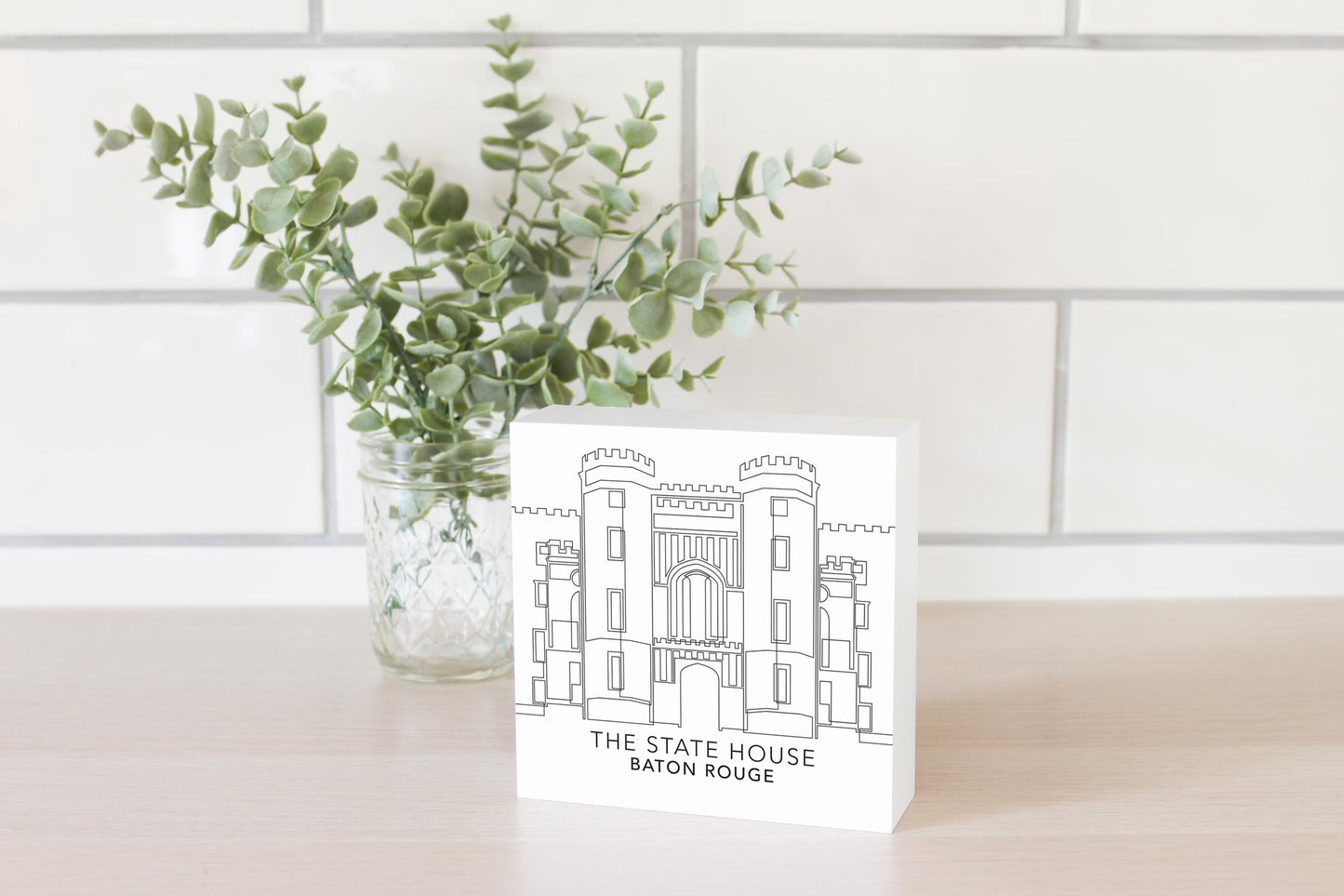 Minimalistic Baton Rouge State House | Wood Block | Eaches | Min 4