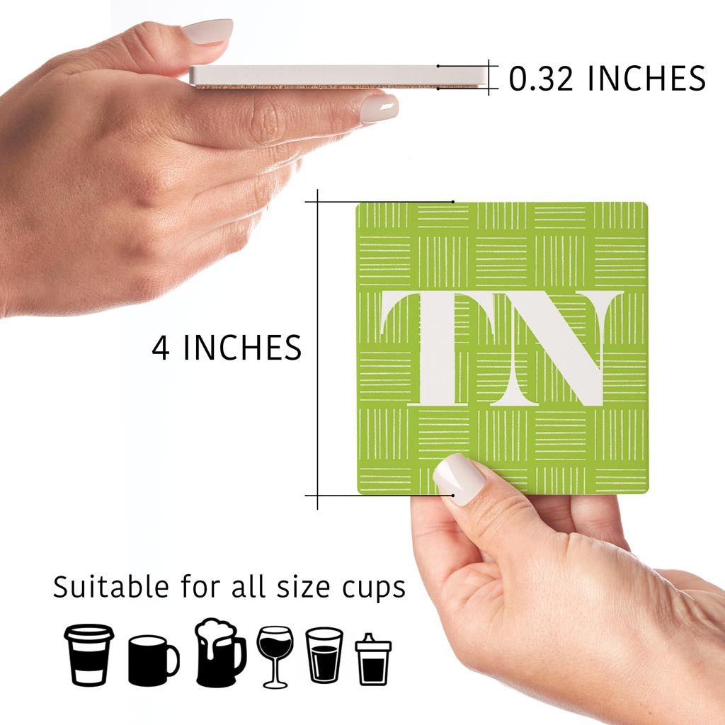 Bright Modern Abbreviated On Green Tennessee | Absorbent Coasters | Set of 4 | Min 2