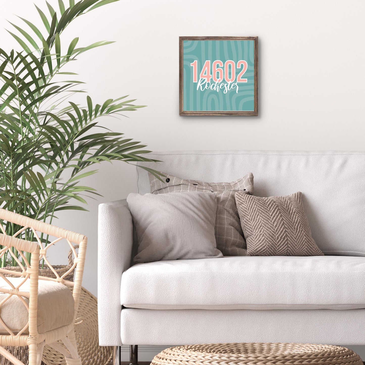 Boho Color City Zip On Blue New York Rochester | Wood Sign | Eaches | Min 1