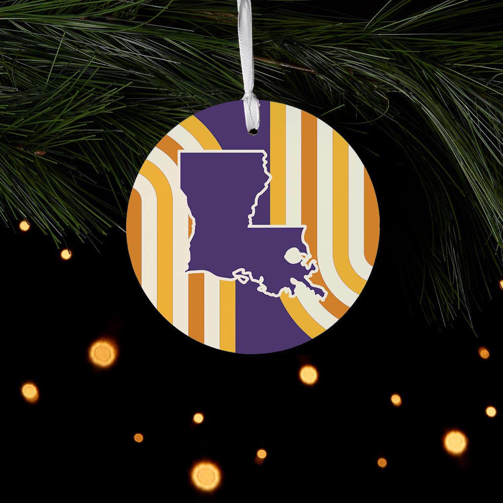 Purple Gold Louisiana Retro State Shape | Wood Ornament | Eaches | Min 6
