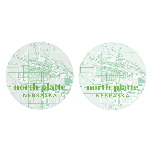 Bright Modern Green Map Nebraska North Platte| Absorbent Car Coasters | Set of 2 | Min 4