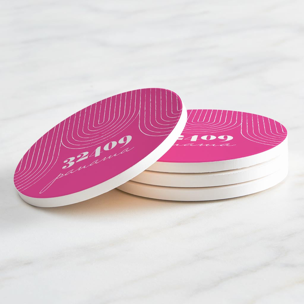 Bright Modern City Zip On Pink Florida Panama | Absorbent Coasters | Set of 4 | Min 2