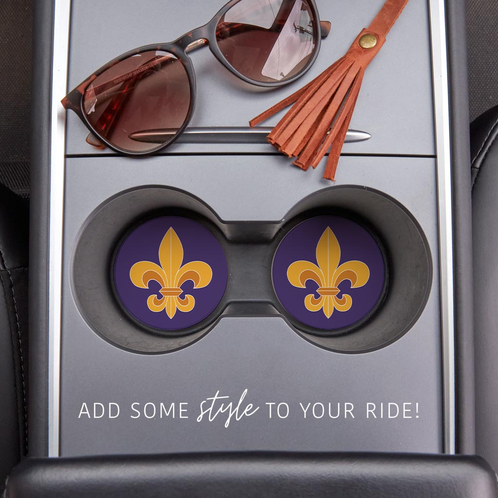 Purple Gold Louisiana Fleur De Lis| Absorbent Car Coasters | Set of 2 | Min 4