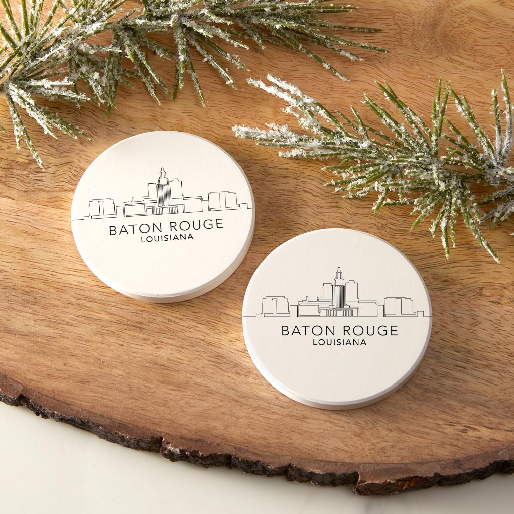 Minimalistic Baton Rouge Skyline | Absorbent Car Coasters | Set of 2 | Min 4