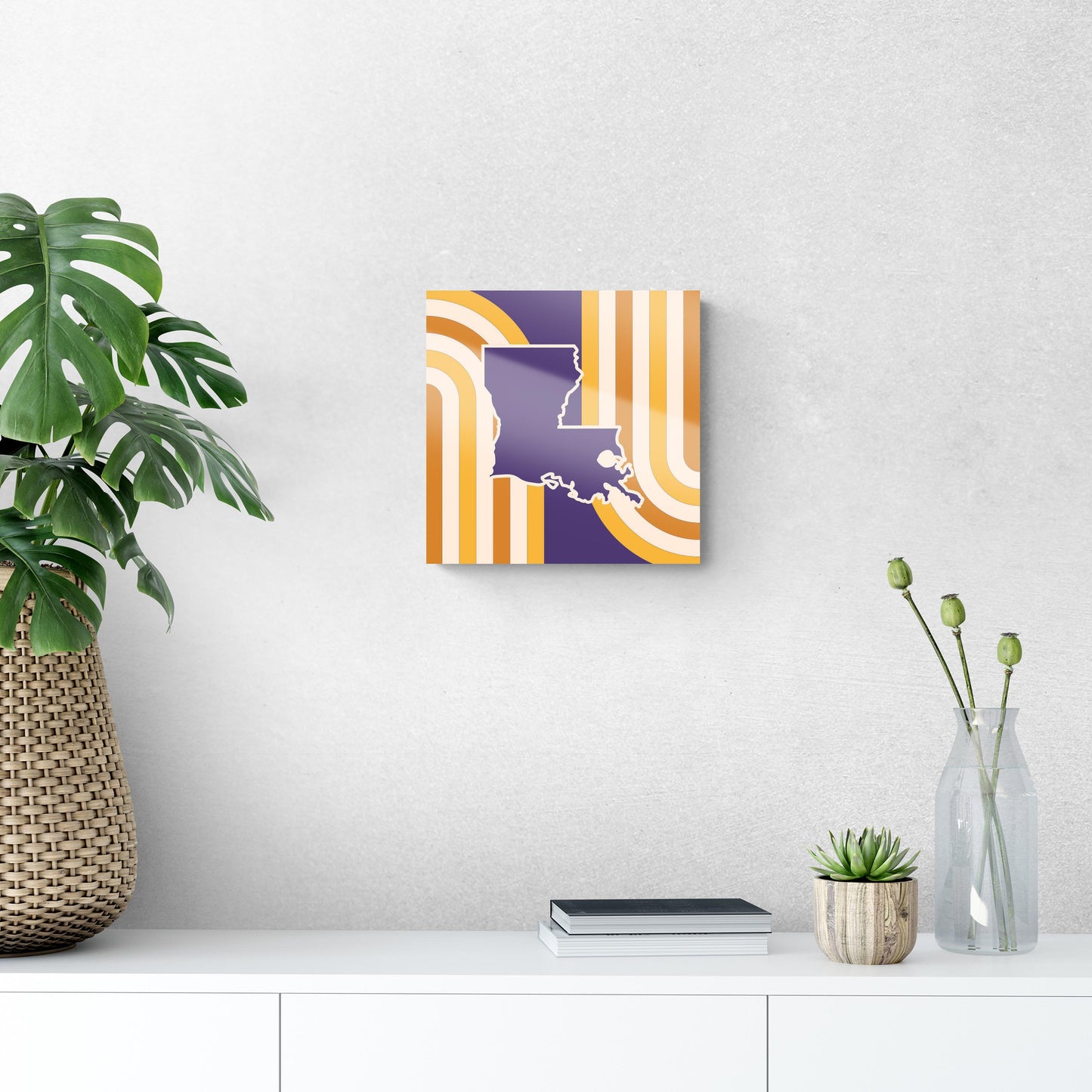 Purple Gold Louisiana Retro State Shape | Hi-Def Glass Art | Eaches | Min 1