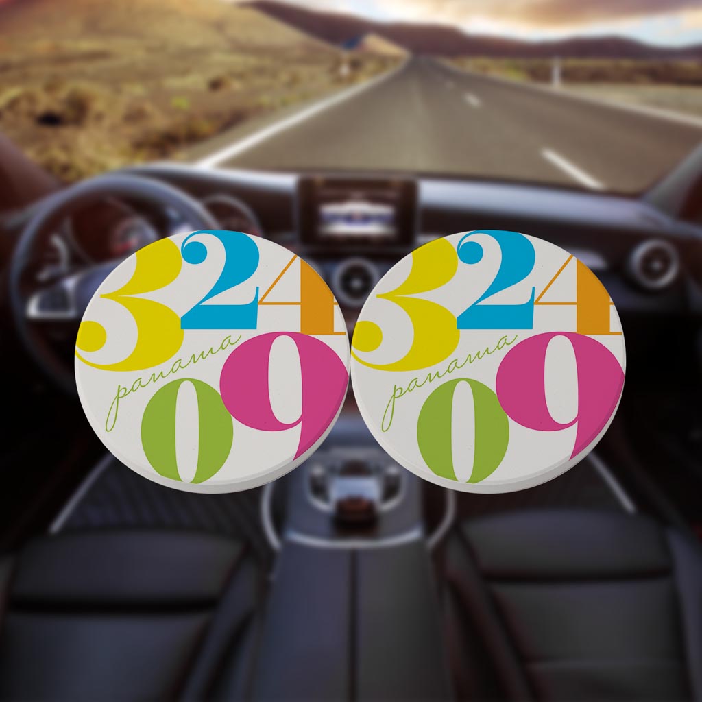 Bright Modern Color Block City Zip Florida Panama | Absorbent Car Coasters | Set of 2 | Min 4