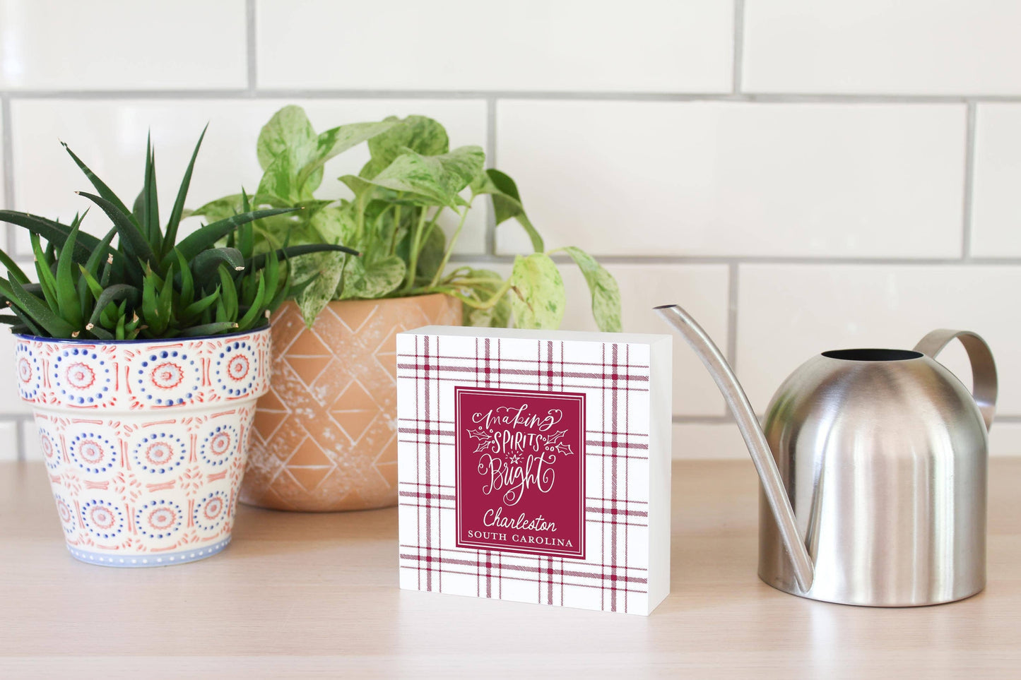 5x5 Wood Block-Love + Local Winterberry