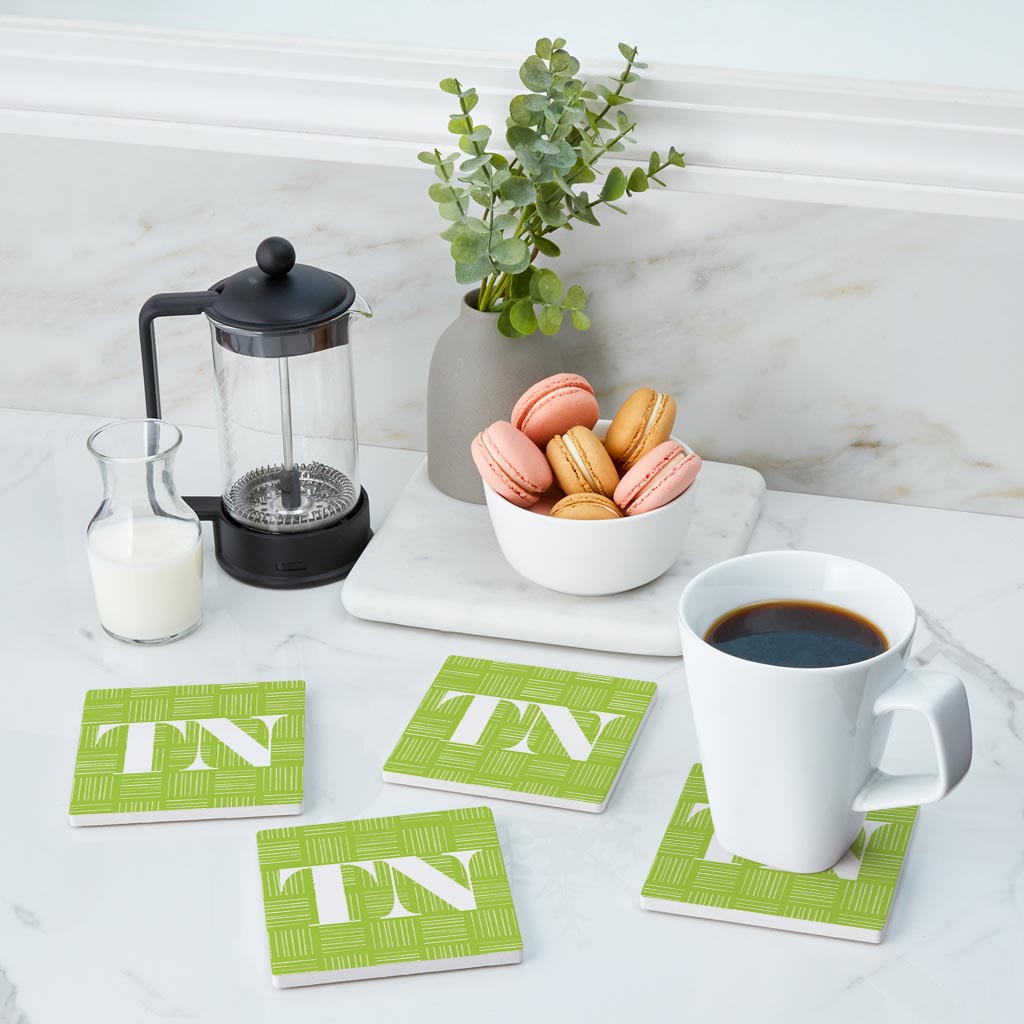 Bright Modern Abbreviated On Green Tennessee | Absorbent Coasters | Set of 4 | Min 2